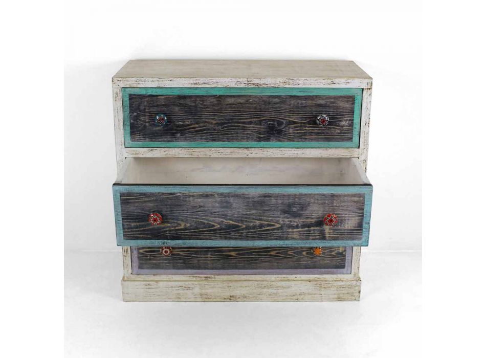 Artisan Chest of Drawers in Fir Wood with 3 Drawers Made in Italy - Monkey Viadurini