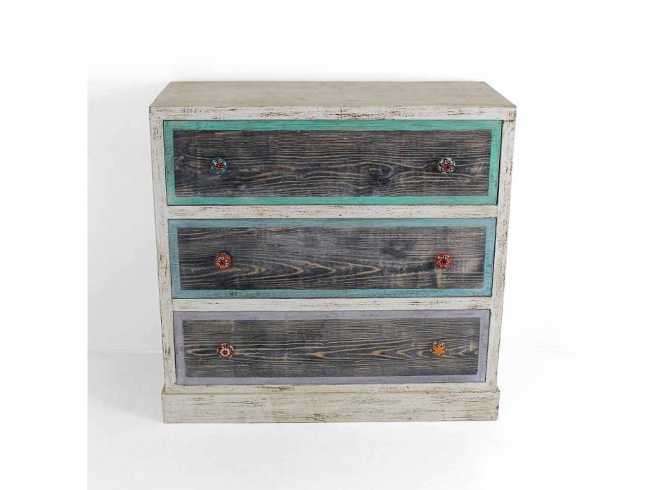 Artisan Chest of Drawers in Fir Wood with 3 Drawers Made in Italy - Monkey