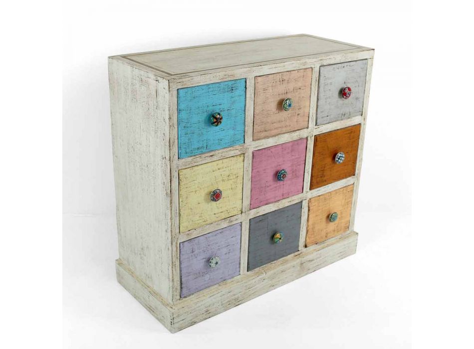 Artisan Chest of Drawers in Solid Wood with 9 Drawers Made in Italy - Pierrot
