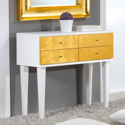 White chest of drawers with 4 gold leaf drawers Etty, made in Italy Viadurini