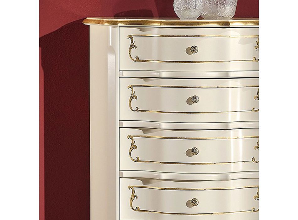 Bedroom Chest of Drawers with 5 Classic Wooden Drawers Made in Italy - Leonor Viadurini