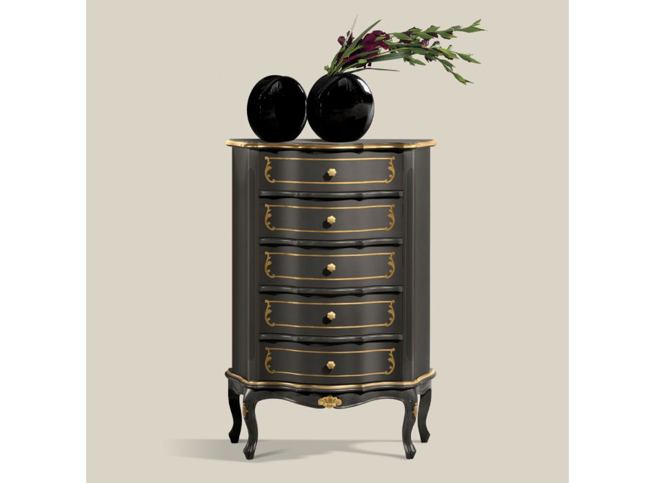 Bedroom Chest of Drawers with 5 Classic Wooden Drawers Made in Italy - Leonor Viadurini