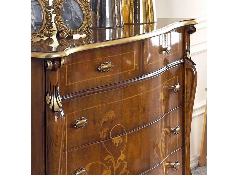 Bedroom Chest of Drawers in Inlaid Wood and Mirror Made in Italy - Cambrige Viadurini