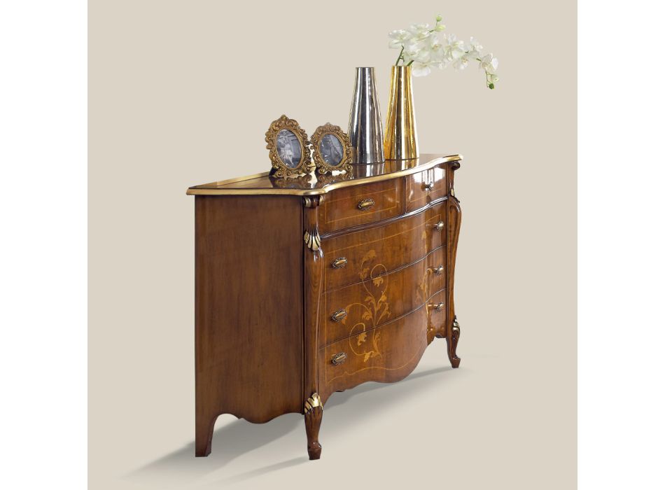 Bedroom Chest of Drawers in Inlaid Wood and Mirror Made in Italy - Cambrige Viadurini