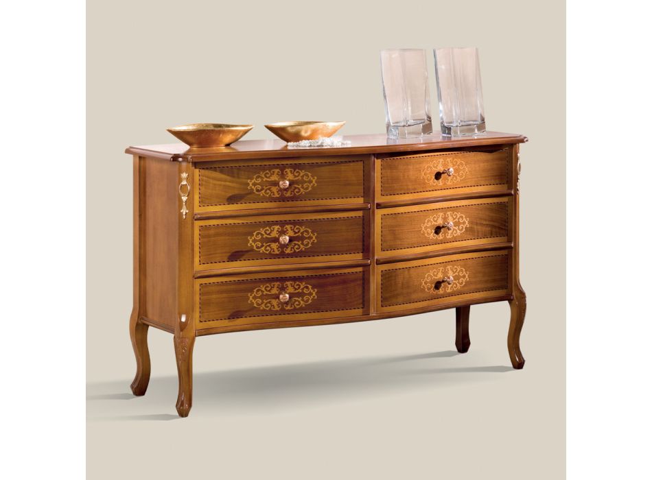 Classic Chest of Drawers in Walnut Wood 4 or 6 Drawers Made in Italy - Katerine Viadurini