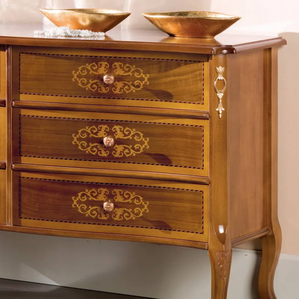 Classic Chest of Drawers in Walnut Wood 4 or 6 Drawers Made in Italy - Katerine Viadurini