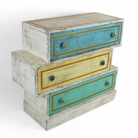 Chest of Drawers with Colored Drawers and Ceramic Knobs Made in Italy - Hendriks Viadurini