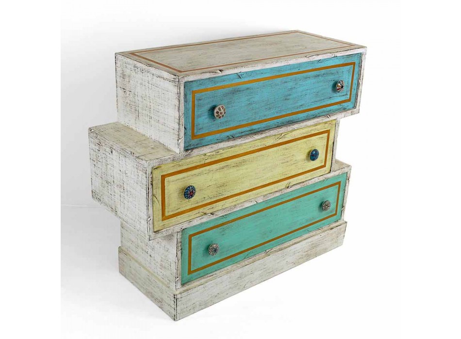 Chest of Drawers with Colored Drawers and Ceramic Knobs Made in Italy - Hendriks