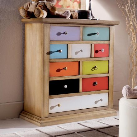 Chest of drawers with all colored drawers and different handles Made in Italy - Aditya Viadurini