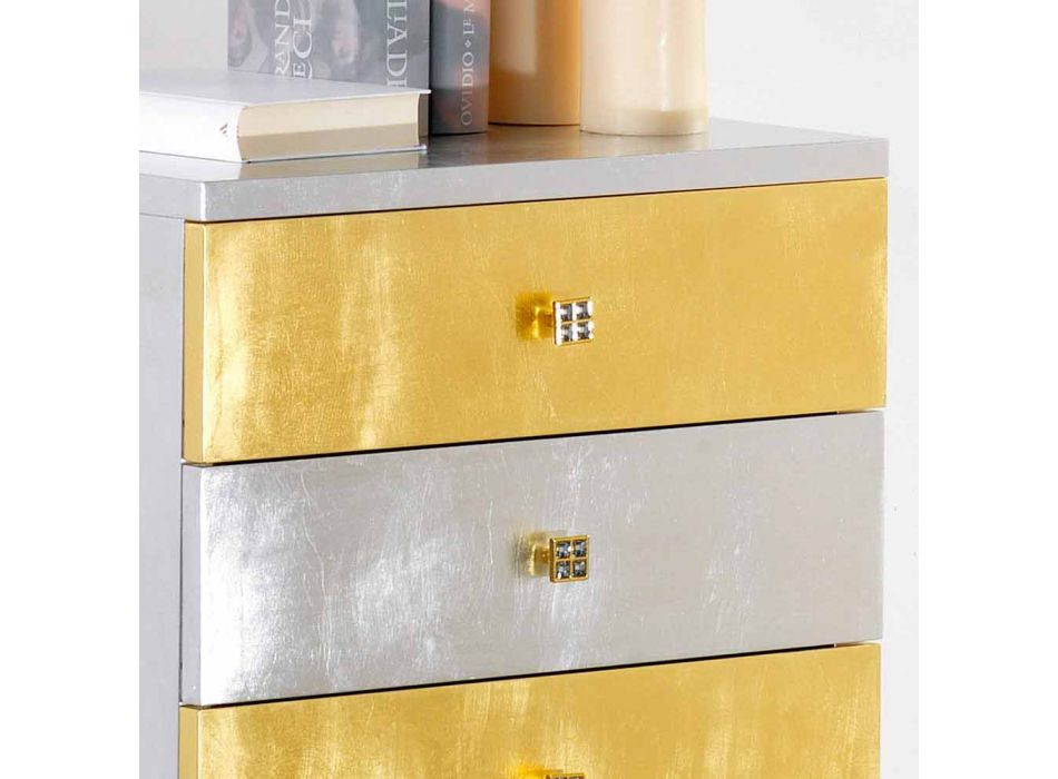 Designer chest of drawers in silver and gold Etty wood, made in Italy Viadurini
