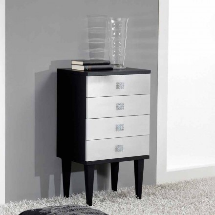 Design chest of drawers in wood with 4 drawers black and silver Etty Viadurini