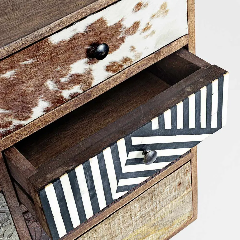 Ethnic Chest of Drawers in Recycled Mango Wood and Acacia Homemotion - Auriel Viadurini