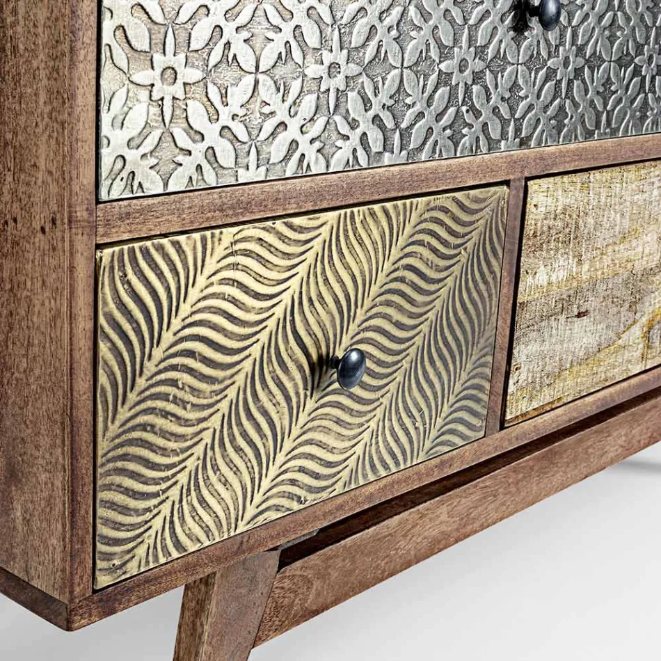 Ethnic Chest of Drawers in Recycled Mango Wood and Acacia Homemotion - Auriel Viadurini