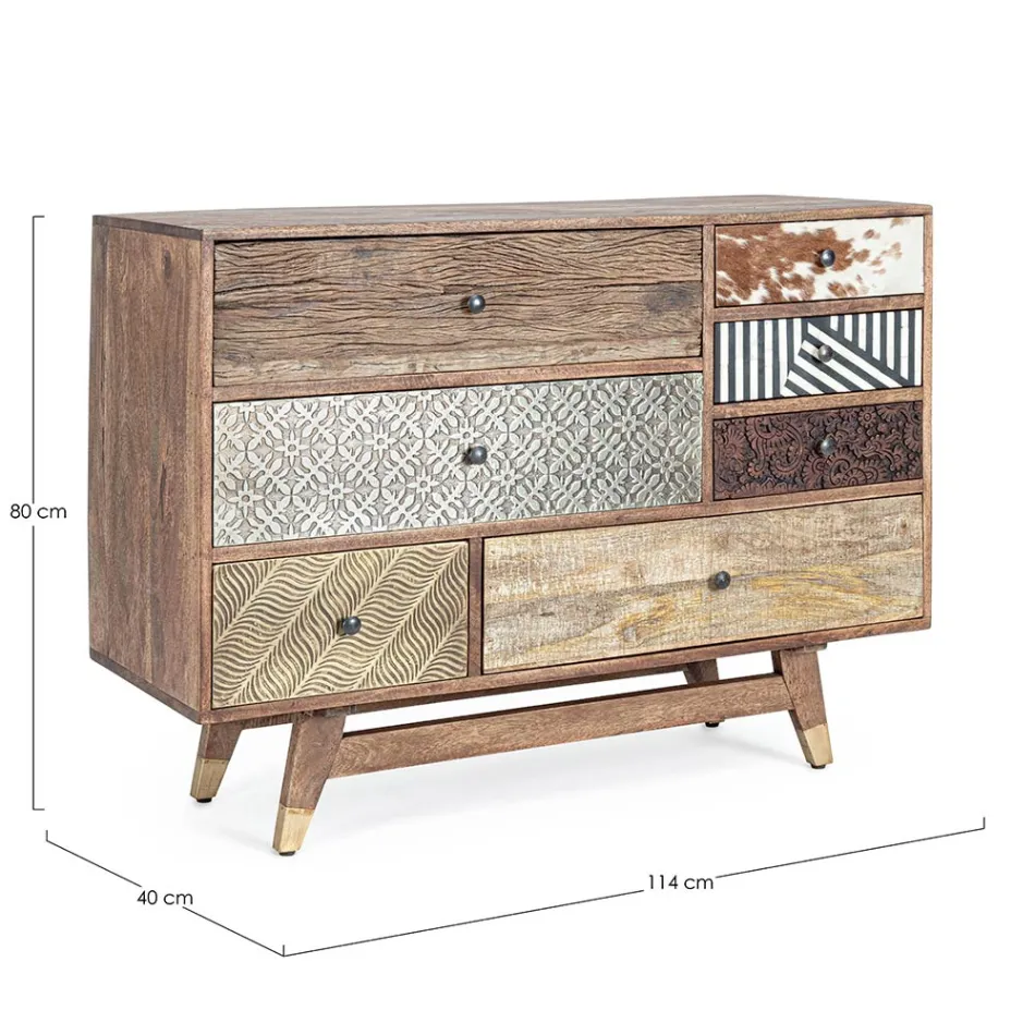 Ethnic Chest of Drawers in Recycled Mango Wood and Acacia Homemotion - Auriel Viadurini
