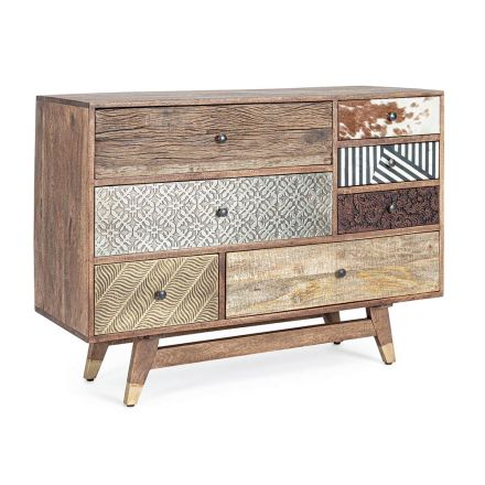 Ethnic Chest of Drawers in Recycled Mango Wood and Acacia Homemotion - Auriel Viadurini