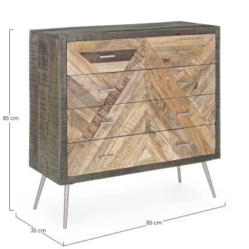 Chest of Drawers in Mango Wood with 4 Drawers of Industrial Design - Koda