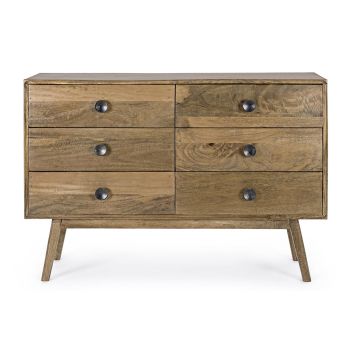 Chest of Drawers in Mango Wood with 6 Drawers of Vintage Design - Desiderio