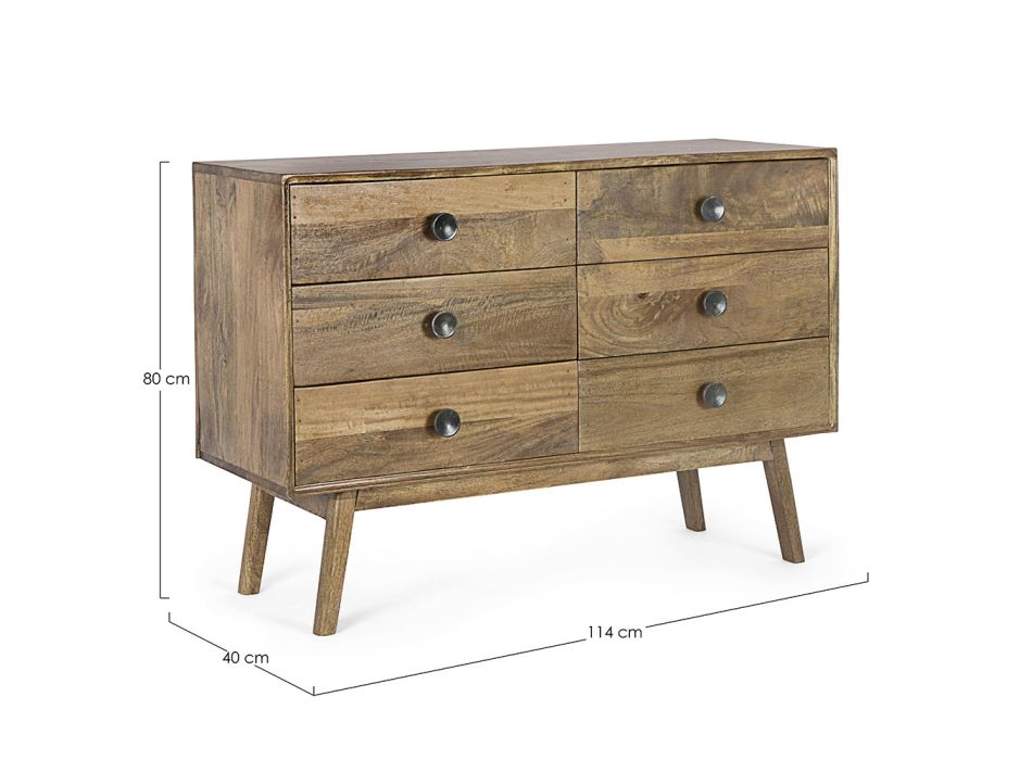 Chest of Drawers in Mango Wood with 6 Drawers of Vintage Design - Desiderio