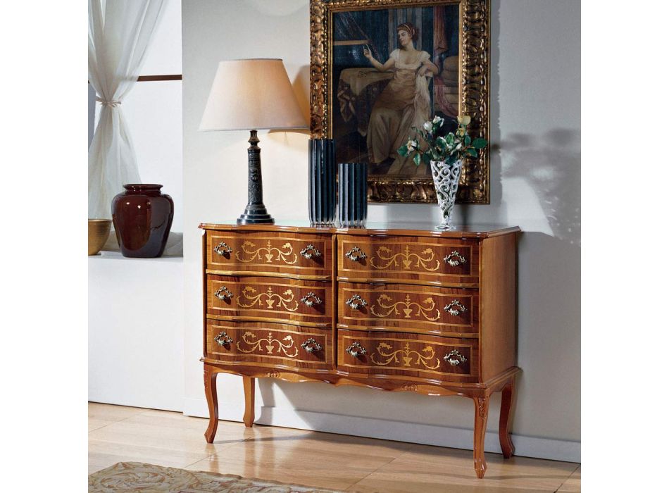 Classic Style Chest of Drawers in Wood with 6 Drawers Made in Italy - Elegant Viadurini