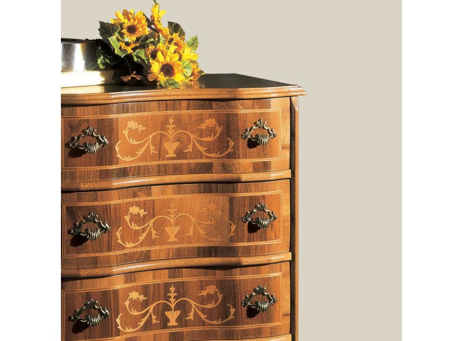 Classic Style Chest of Drawers in Luxury Walnut Wood Made in Italy - Elegant Viadurini