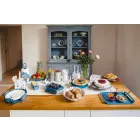 Centerpiece with Flowers in Mud Iron, White or Blue - Marken Viadurini