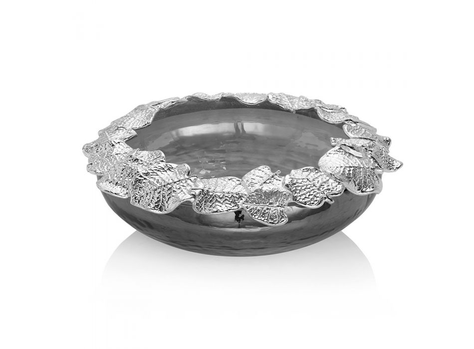 Centerpiece in Smoked Glass and Silver Leaf Metal Decorations - Argast