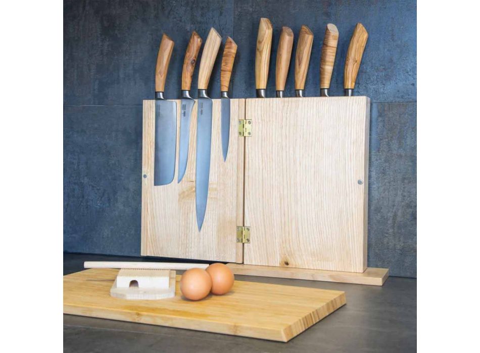 Magnetic Block in Wood with 9 Kitchen Knives Made in Italy - Block Viadurini