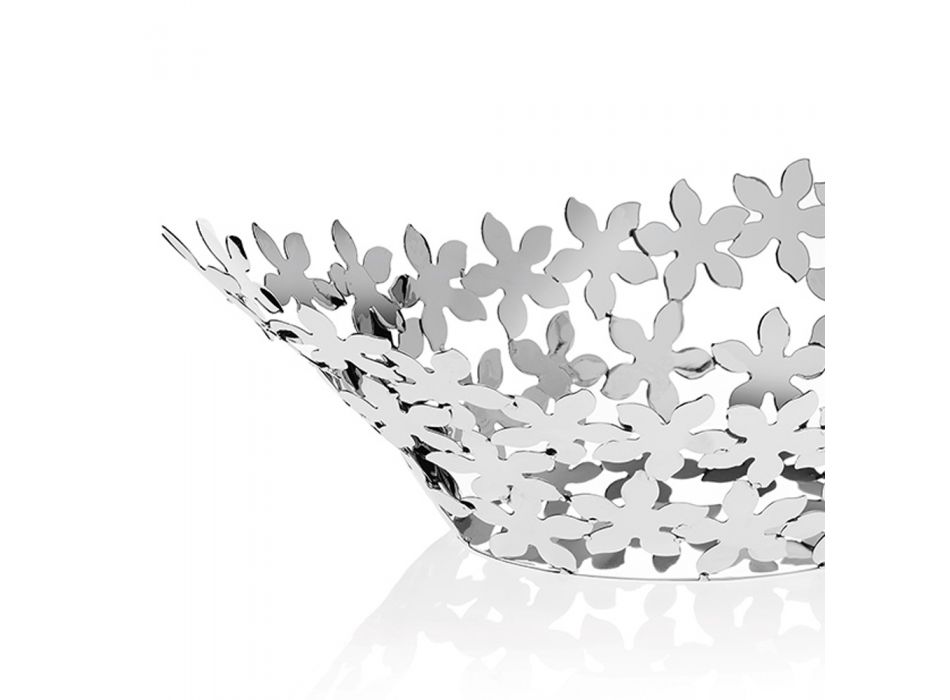 Silver Metal Bread Basket Luxury Design Flower Decorations - Terraceo Viadurini