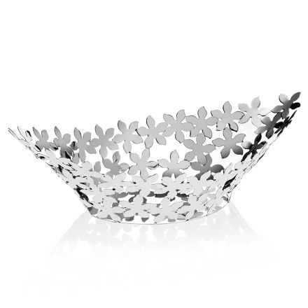 Silver Metal Bread Basket Luxury Design Flower Decorations - Terraceo Viadurini