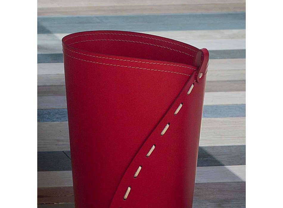 Leather waste paper basket for Servus office, handmade in Italy Viadurini