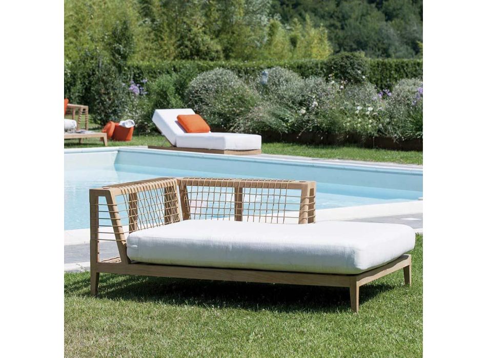 Left Corner Outdoor Chaise Longue in Teak and WaProlace Made in Italy - Oracle Viadurini