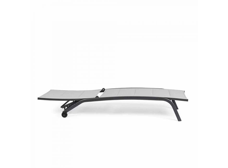 Outdoor Chaise Longue in Aluminum and Textilene with Wheels, 4 Pieces - Monalisa Viadurini