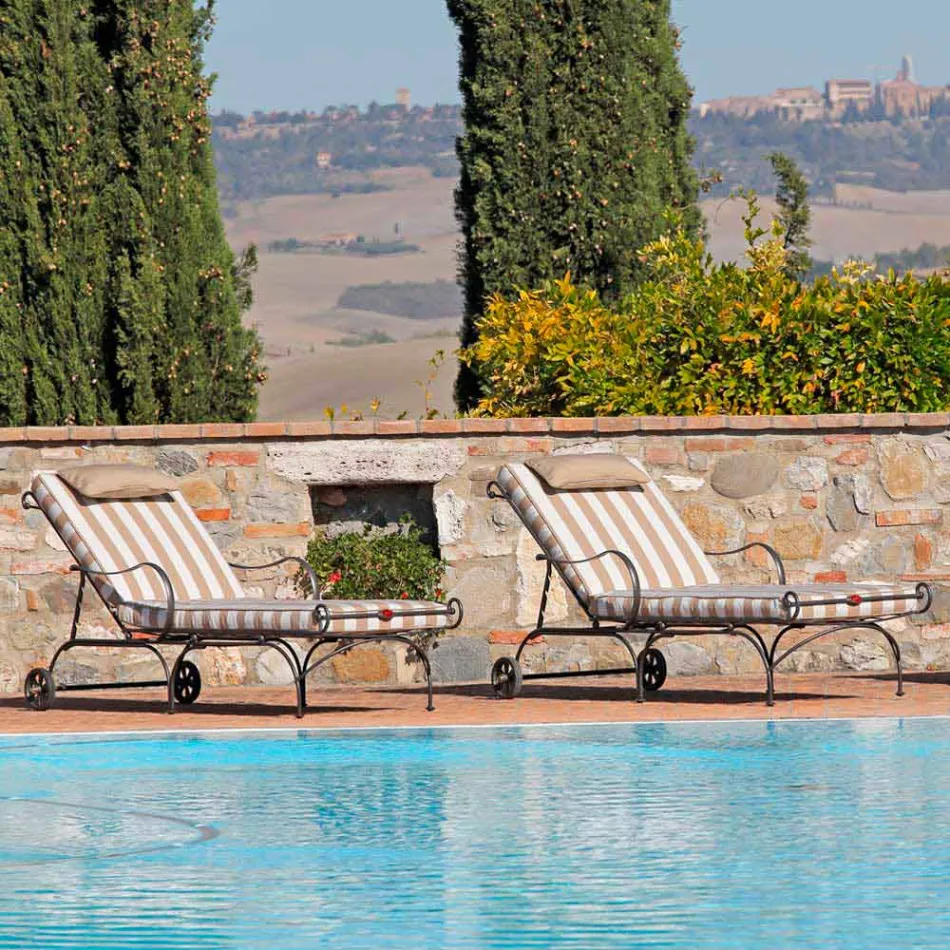 Outdoor Chaise Longue in Iron and Handmade Fabric Made in Italy - Relax Viadurini