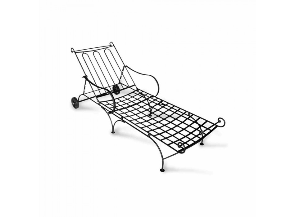 Outdoor Chaise Longue in Iron and Handmade Fabric Made in Italy - Relax Viadurini