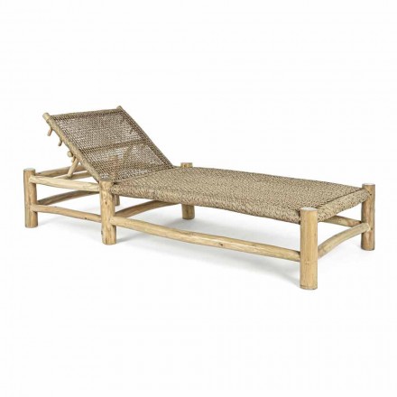 Outdoor Chaise Longue in Teak Branches and Synthetic Fiber Weaving - Tecno Viadurini