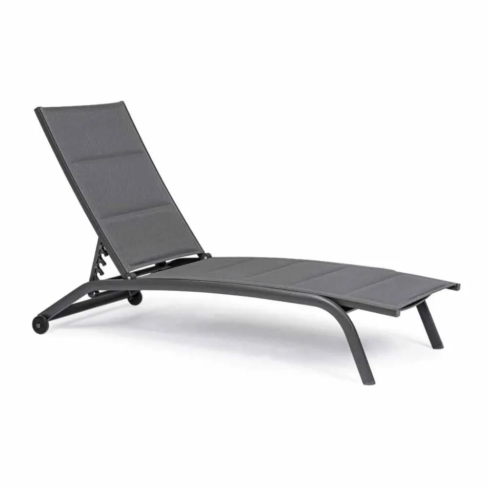 Outdoor Chaise Longue in Textilene and Aluminum with Wheels, 4 Pieces - Babilonia Viadurini