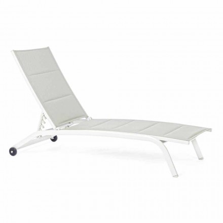 Outdoor Chaise Longue in Textilene and Aluminum with Wheels, 4 Pieces - Babilonia Viadurini