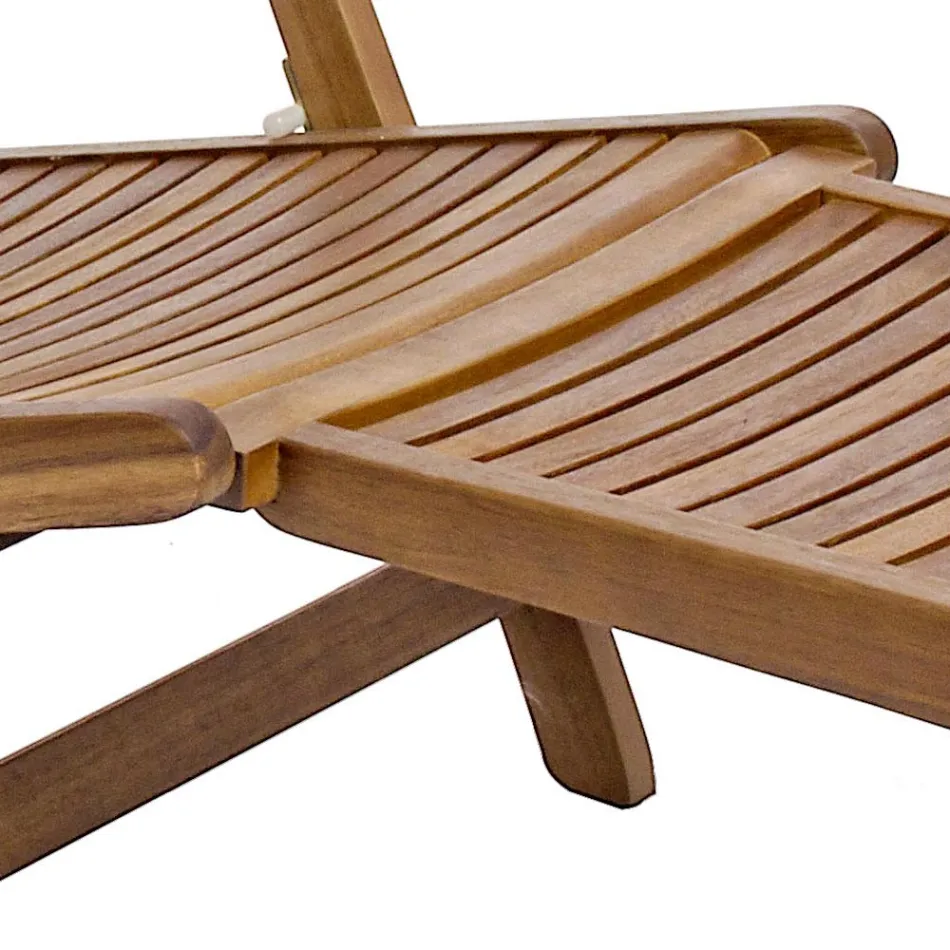 Design Reclining Outdoor Chaise Longue in Natural Wood - Roxen Viadurini