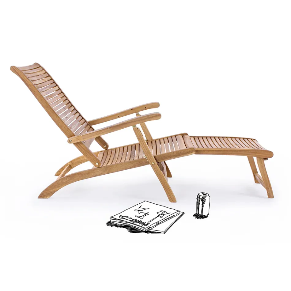 Design Reclining Outdoor Chaise Longue in Natural Wood - Roxen Viadurini