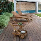 Wooden Garden Chaise Longue with Design Wheels for Outdoor - Roxen Viadurini