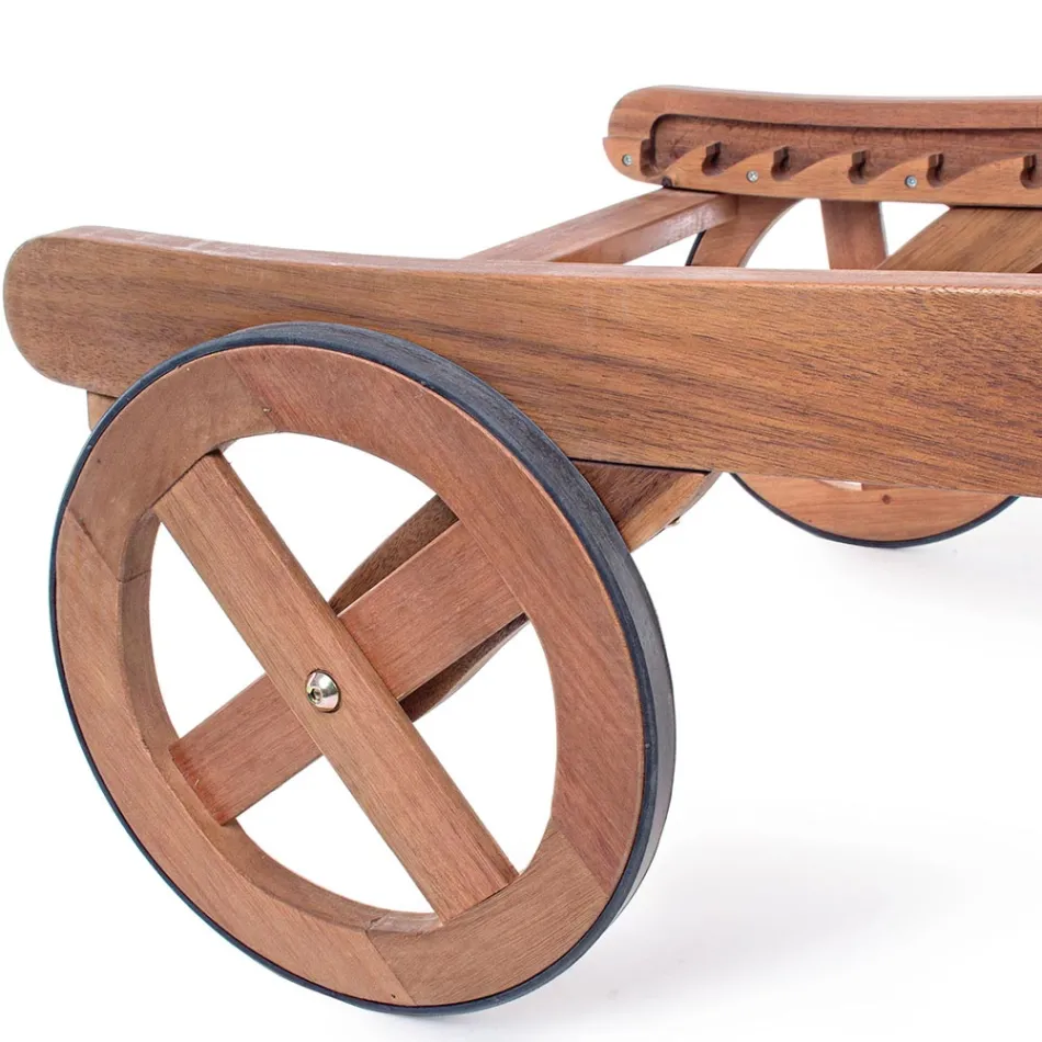 Wooden Garden Chaise Longue with Design Wheels for Outdoor - Roxen Viadurini