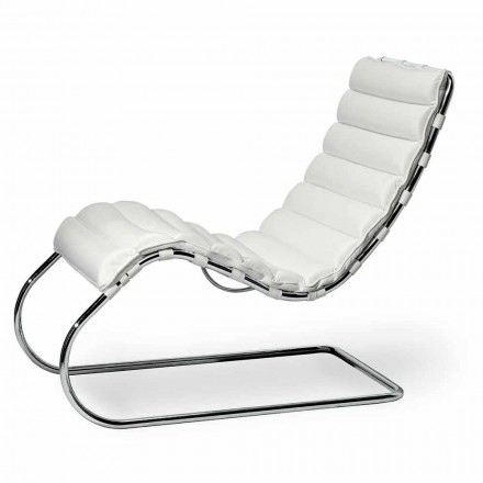 Chromed Steel Chaise Longue with Leather Seat Made in Italy - Diamond Viadurini