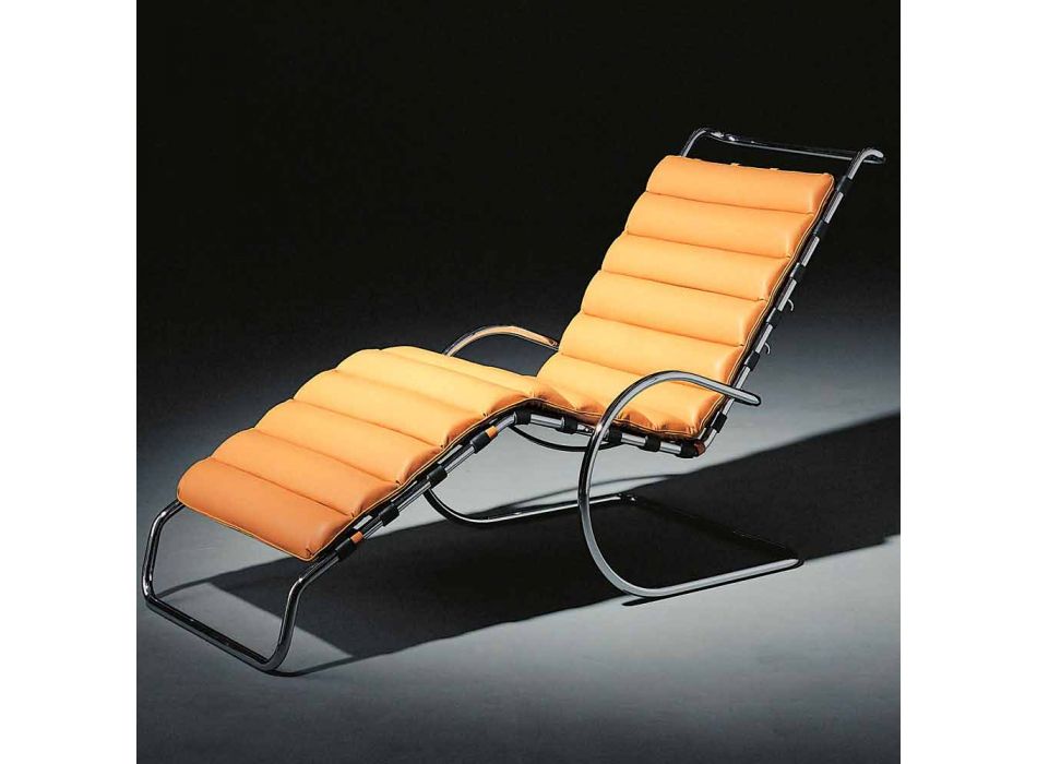 Leather Chaise Longue with Chromed Steel Structure Made in Italy - Beirut Viadurini