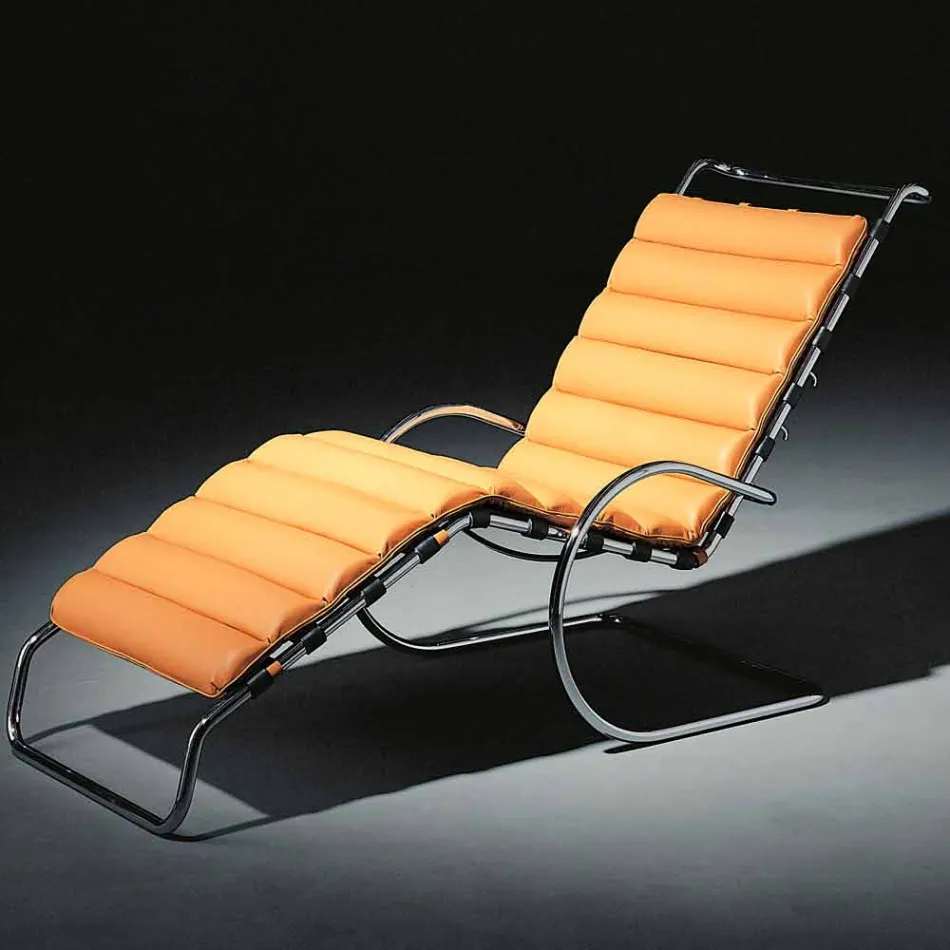 Leather Chaise Longue with Chromed Steel Structure Made in Italy - Beirut Viadurini