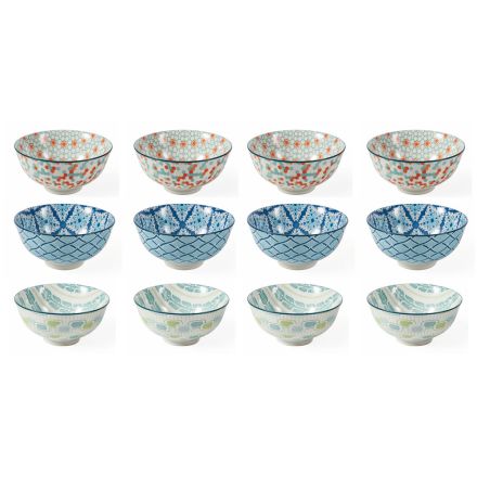 Enamelled Stoneware Bowls with Double Internal External Decoration 12 Pcs - Spirito Viadurini