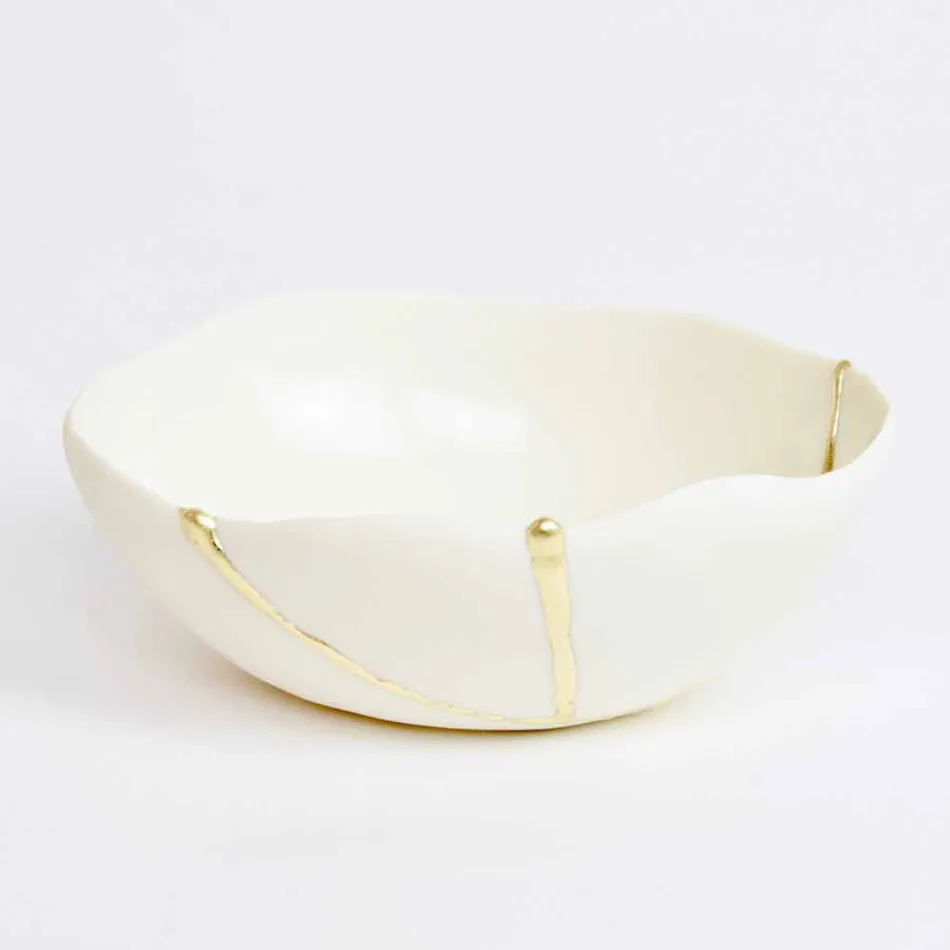 Bowls in White Porcelain and Gold Leaf Italian Luxury Design - Cicatroro Viadurini