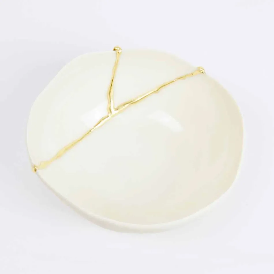 Bowls in White Porcelain and Gold Leaf Italian Luxury Design - Cicatroro Viadurini
