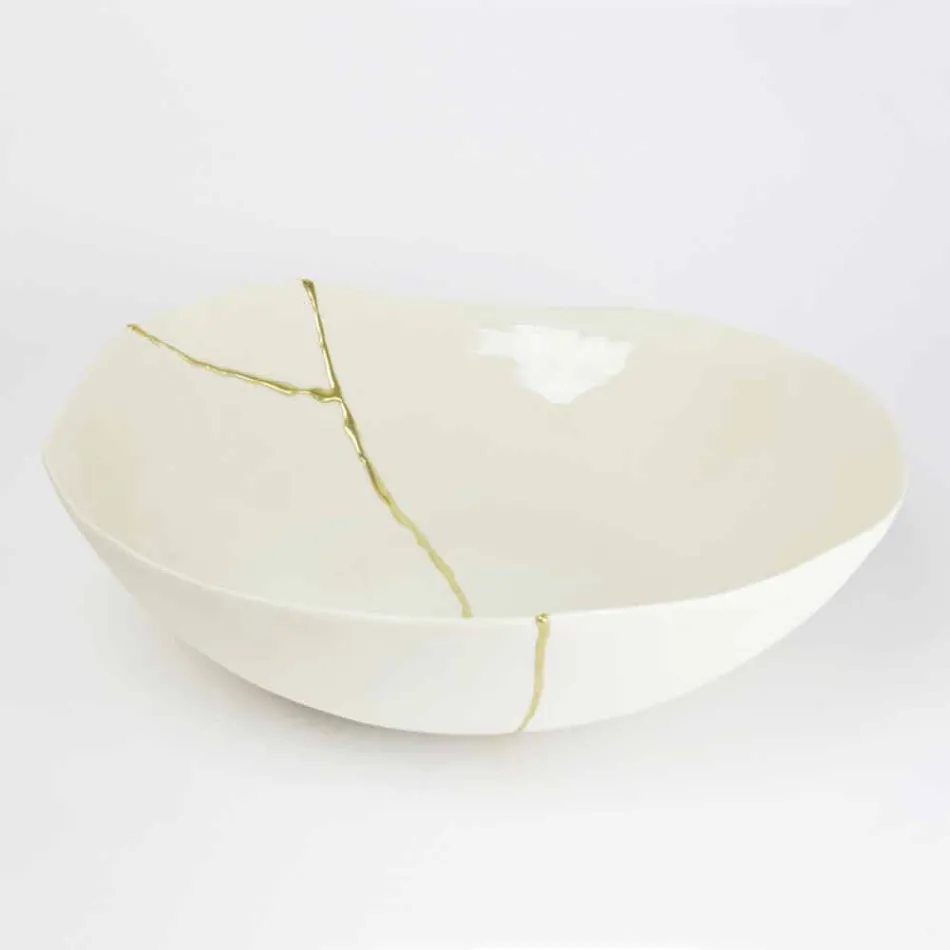 Bowls in White Porcelain and Gold Leaf Italian Luxury Design - Cicatroro Viadurini