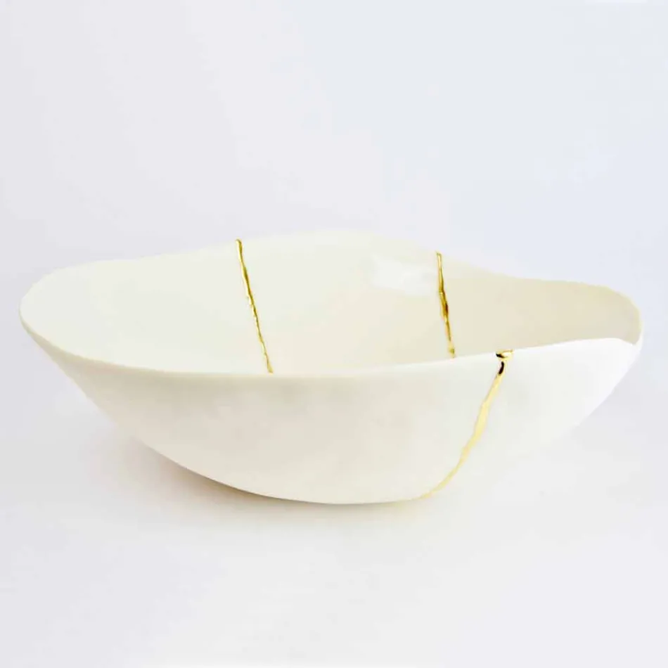 Bowls in White Porcelain and Gold Leaf Italian Luxury Design - Cicatroro Viadurini