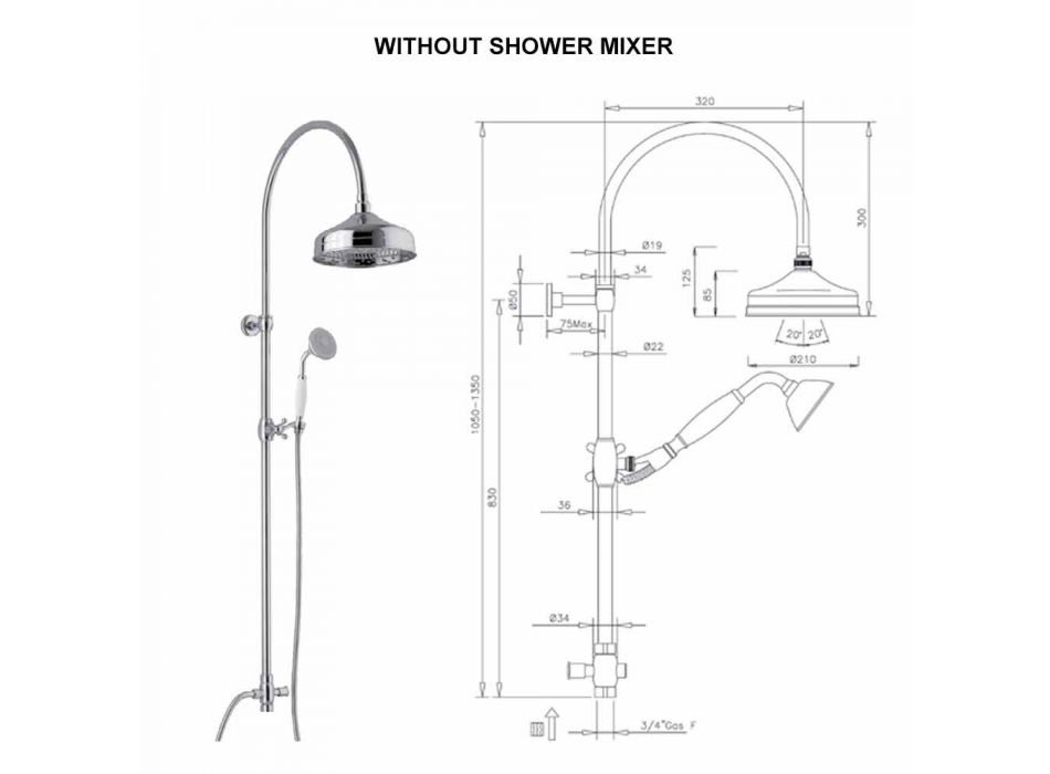Brass Shower Column with Shower Head and Abs Hand Shower Made in Italy - Rimo